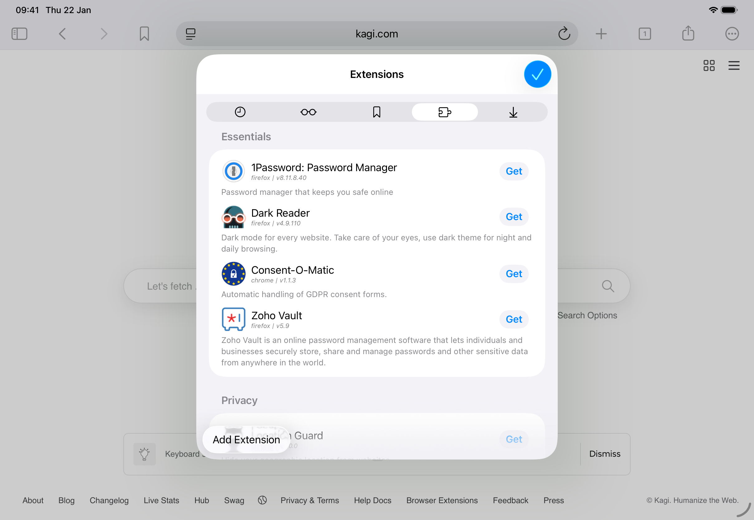 Desktop Extensions on Mobile Screenshot