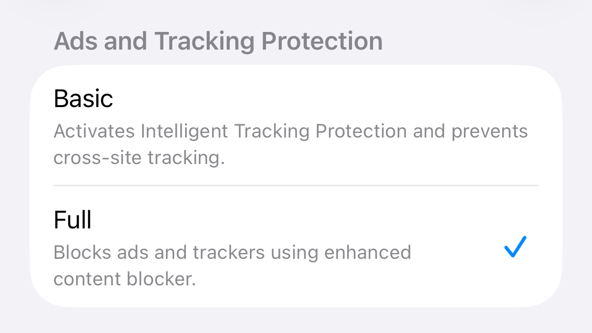 Ad and Tracker Blocking Screenshot